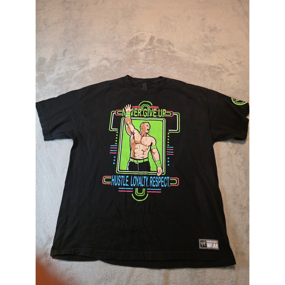 WWE John Cena T-Shirt Mens XL Black Neon Never Give Up Hustle Loyalty 2013